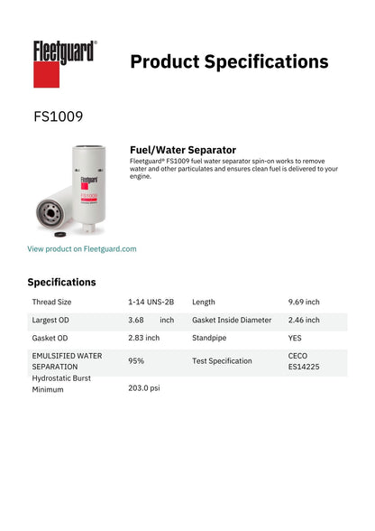 Fleetguard Fuel/Water Separator - FS1009