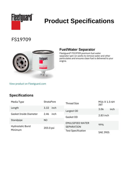 Fleetguard FS19709 Fuel/Water Separator