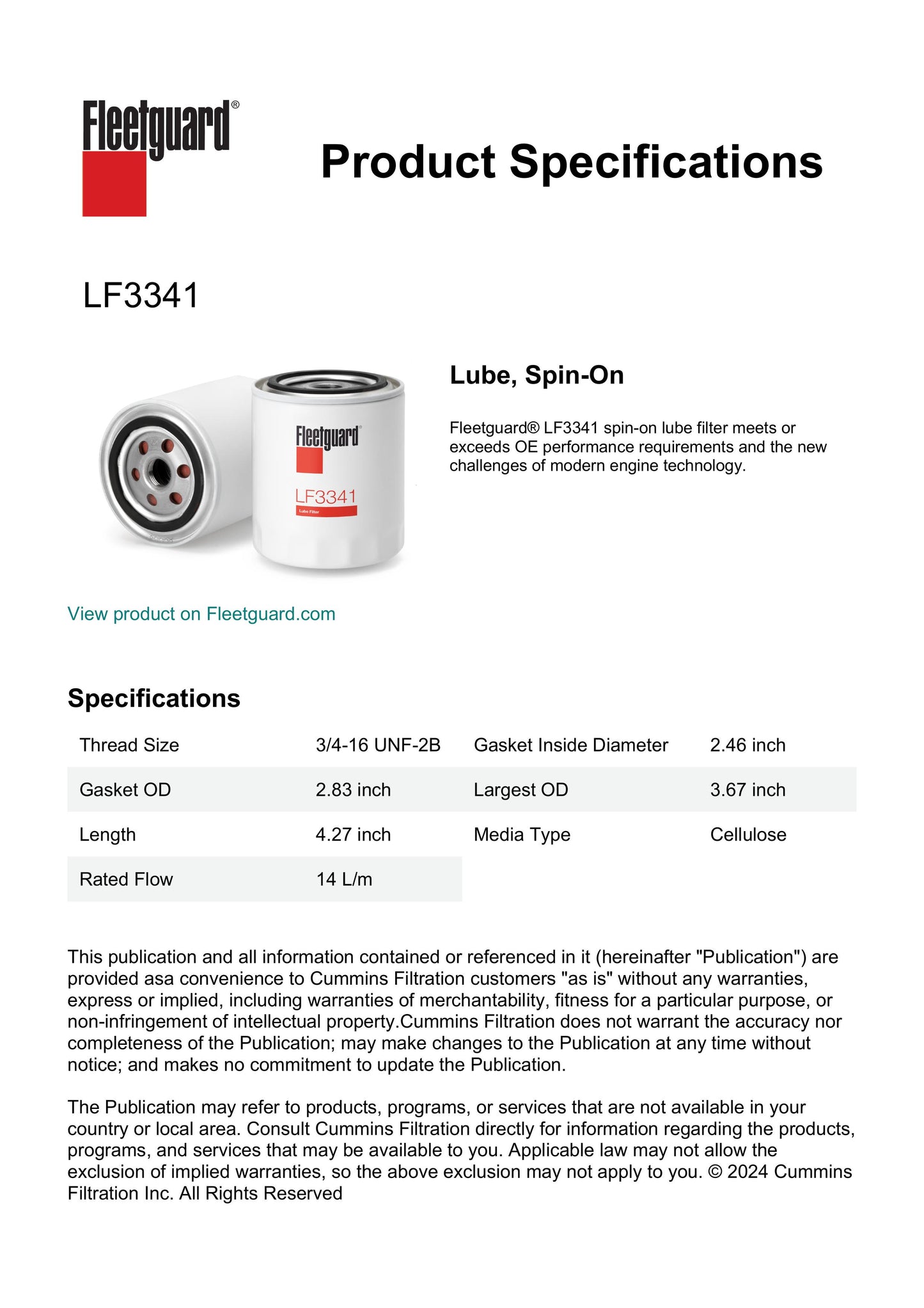 Fleetguard LF3341 Lube Filter