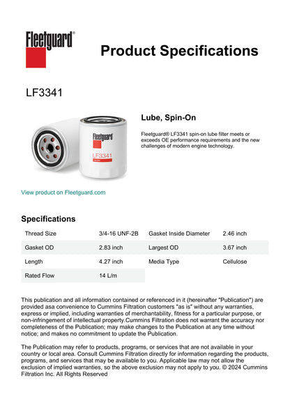 Fleetguard LF3341 Lube Filter